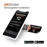 Fahrzeughalter kontaktieren Aufkleber für Ihr Fahrzeug, Kontaktdaten hinterlegen für Versicherungen, Schäden, Hinweise, Mit Smartphone App, auch geeignet für Fahrzeugflotten, Mietwagen uvm.