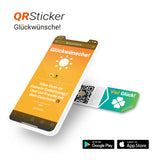 Glückwünsche! Aufkleber für Geburtstage, Hochzeiten, Taufen, Postkarten uvm. als digitale Grußkarte mit QR-Code und Smartphone App