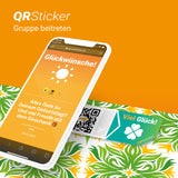Glückwünsche! Aufkleber für Geburtstage, Hochzeiten, Taufen, Postkarten uvm. als digitale Grußkarte mit QR-Code und Smartphone App