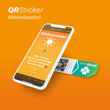 Glückwünsche! Aufkleber für Geburtstage, Hochzeiten, Taufen, Postkarten uvm. als digitale Grußkarte mit QR-Code und Smartphone App