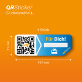 Glückwünsche! Aufkleber für Geburtstage, Hochzeiten, Taufen, Postkarten uvm. als digitale Grußkarte mit QR-Code und Smartphone App