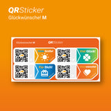 Glückwünsche! Aufkleber für Geburtstage, Hochzeiten, Taufen, Postkarten uvm. als digitale Grußkarte mit QR-Code und Smartphone App