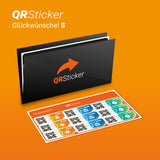 Glückwünsche! Aufkleber für Geburtstage, Hochzeiten, Taufen, Postkarten uvm. als digitale Grußkarte mit QR-Code und Smartphone App