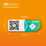 Glückwünsche! Aufkleber für Geburtstage, Hochzeiten, Taufen, Postkarten uvm. als digitale Grußkarte mit QR-Code und Smartphone App