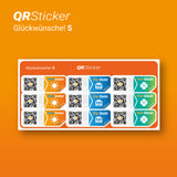 Glückwünsche! Aufkleber für Geburtstage, Hochzeiten, Taufen, Postkarten uvm. als digitale Grußkarte mit QR-Code und Smartphone App
