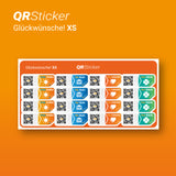 Glückwünsche! Aufkleber für Geburtstage, Hochzeiten, Taufen, Postkarten uvm. als digitale Grußkarte mit QR-Code und Smartphone App