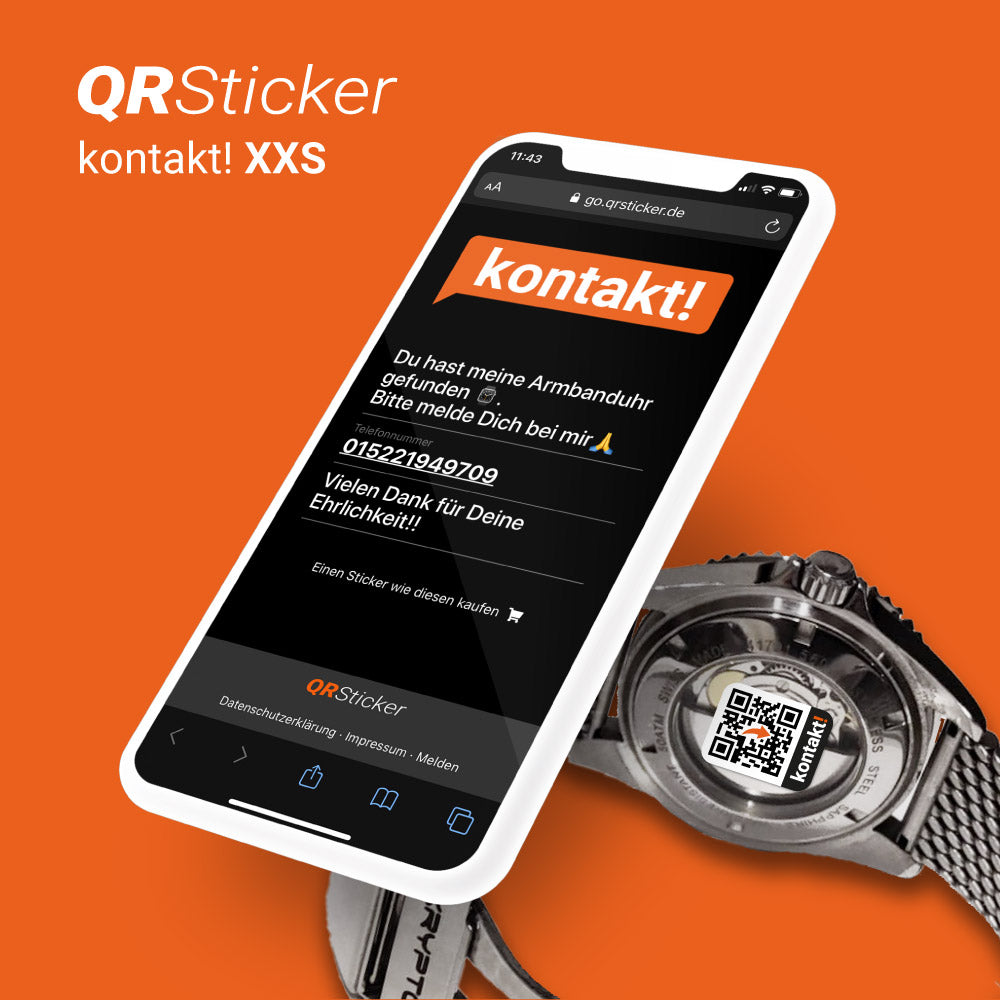 KONTAKT! Aufkleber für Uhren, Smartphones, uvm, Kontaktdaten einfach p –  QRSticker Shop
